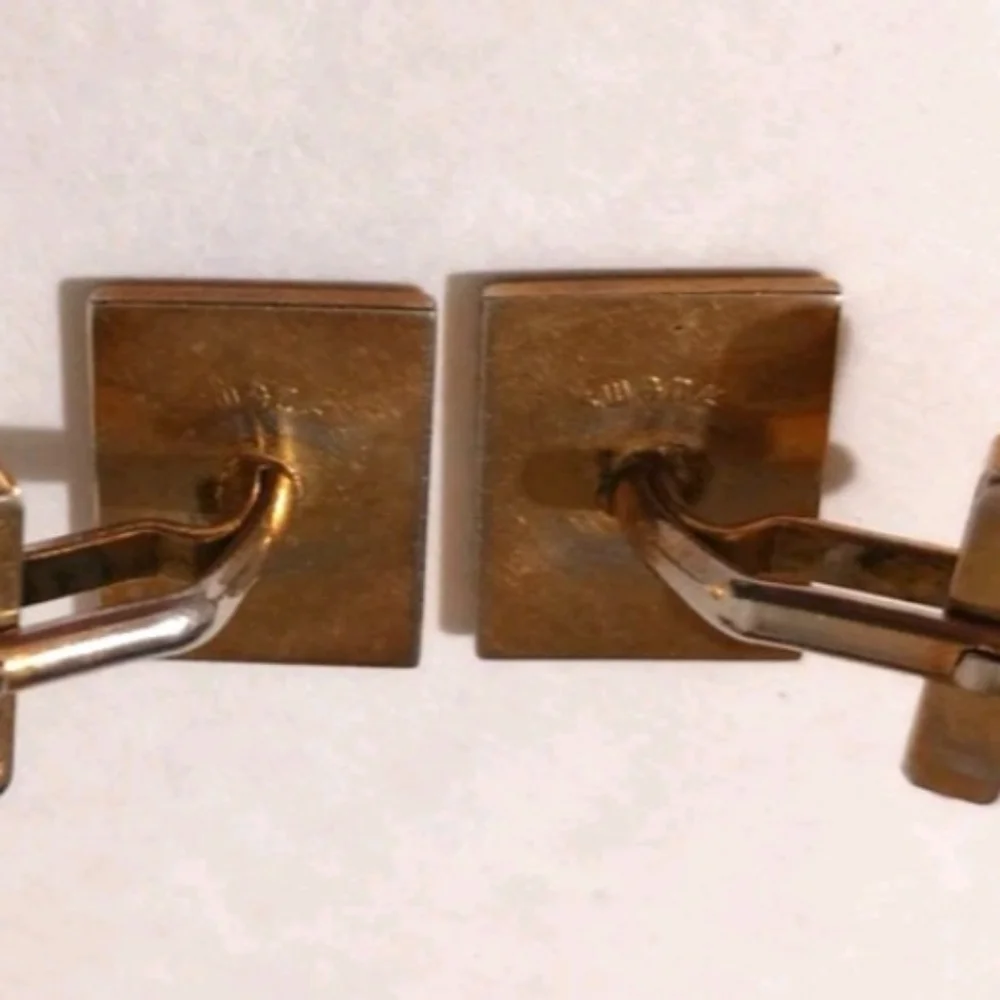 VTG Swank Gold Tone Engine Turned Ribbed Rectangular Cufflinks MCM Retro Formal - Picture 6 of 9
